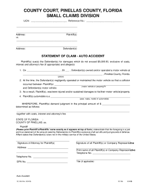 Florida Auto Accident Small Claims Form