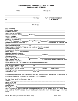 Florida Small Claims Fact Information Sheet
