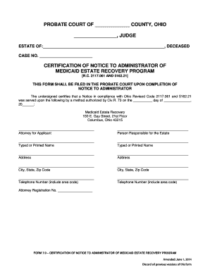 Ohio Medicaid Estate Recovery Notice Certification