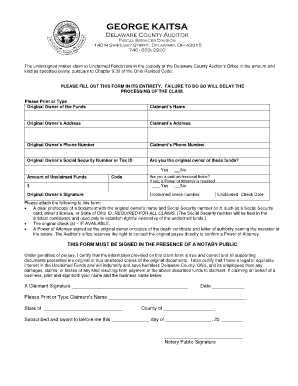 Ohio Unclaimed Funds Claim Form