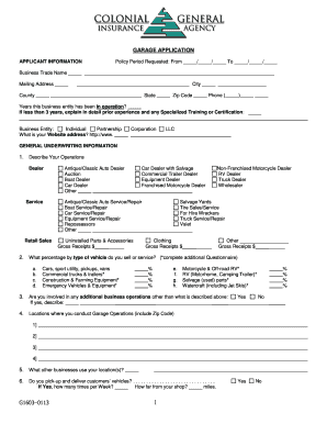 Garage Business Application Form
