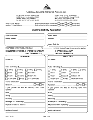 Dwelling Liability Application