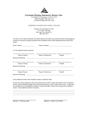 Evidence of Good Faith Effort to Place Insurance