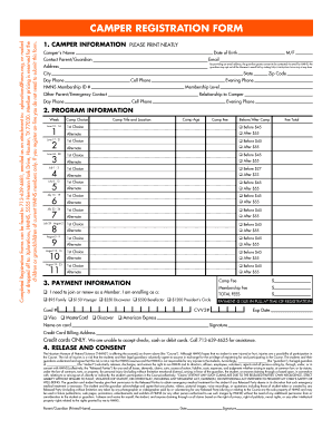 Houston Museum of Natural Science Camper Registration Form