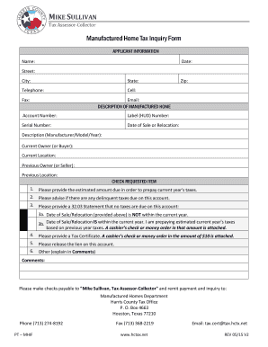 Manufactured Home Tax Inquiry Form