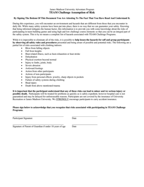James Madison University Adventure Program Waiver