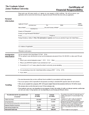 James Madison University Financial Responsibility Certificate