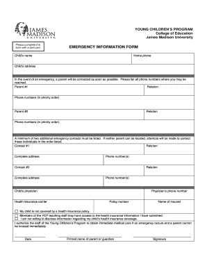 Emergency Information and Child Release Authorization Form
