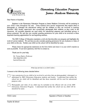 Elementary Education Program Photo Consent Form