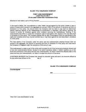 First Loss Endorsement for Loan Policy