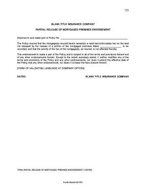 Partial Release of Mortgaged Premises Endorsement