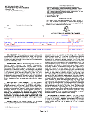 Connecticut Support Income Withholding Claim Form