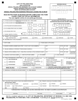 Philadelphia Business Tax Account Application
