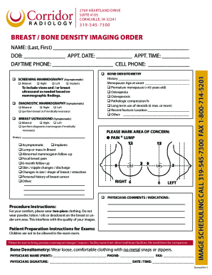 Breast and Bone Density Imaging Order Form