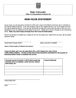 Duke University Non-Filer Statement