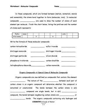 Molecular Compounds Worksheet