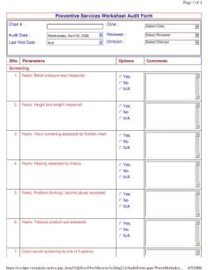 Preventive Services Worksheet Audit Form - VirtualCHC - cs-dart virtualchc