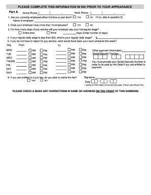 Jury Service Employment Information Form
