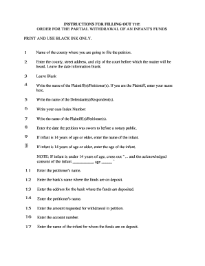 Order for Partial Withdrawal of Infant's Funds