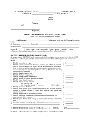 Florida Family Law Financial Affidavit