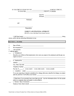 Florida Family Law Financial Affidavit