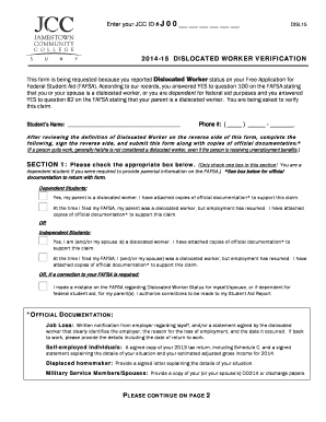 Dislocated Worker Verification Form