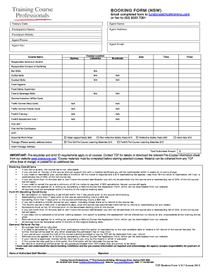 TCP BOOKING FORM V9.8 - Training Course Professionals