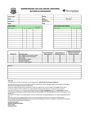 Returns & Exchanges form - Champion Teamwear Champion ...