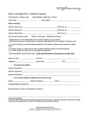 Australian Customer Return Exchange Form