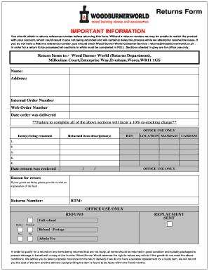 Wood Burner World Return Form