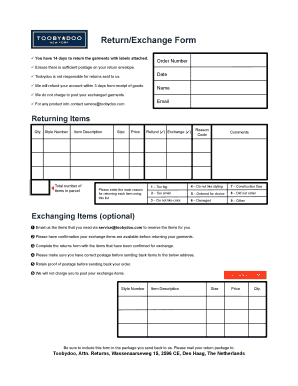 Toobydoo Return/Exchange Form