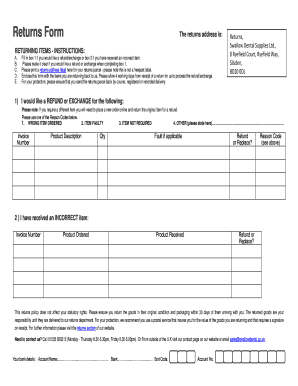Swallow Dental Returns Form