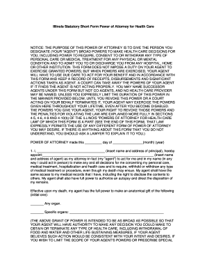 Illinois Statutory Short Form Power of Attorney for Health Care