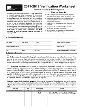 2011-2012 Verification Worksheet