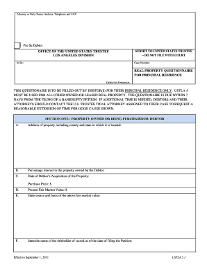 Real Property Questionnaire for Principal Residence