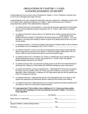 OBLIGATIONS OF CHAPTER 11 CASES ACKNOWLEDGEMENT OF RECEIPT OBLIGATIONS OF CHAPTER 11 CASES ACKNOWLEDGEMENT OF RECEIPT