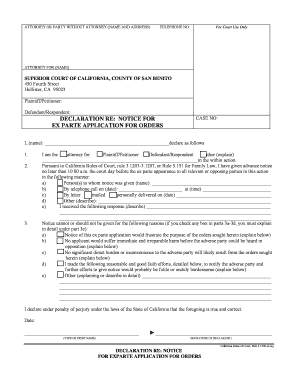 California Ex Parte Application for Orders