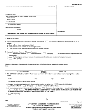 Application and Order for Reissuance of Order to Show Cause