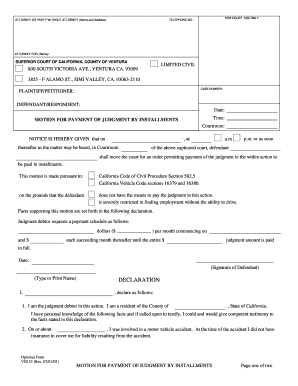 Motion for Payment of Judgment by Installments