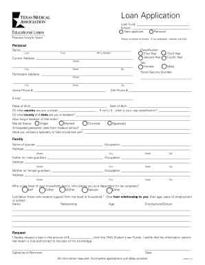 Texas Medical Association Student Loan Application