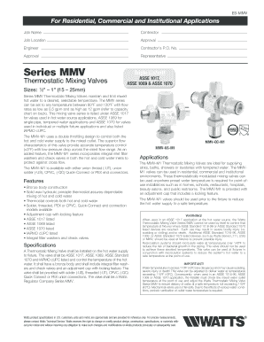 Watts Thermostatic Mixing Valve Installation Form