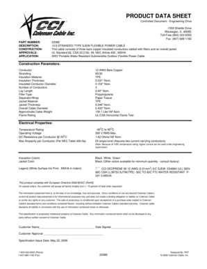 Product Data Sheet for 12/3 Stranded Type SJEW Flexible Power Cable