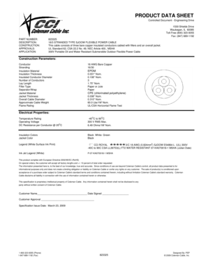 Product Data Sheet for 18/3 Stranded Type SJOOW Flexible Power Cable