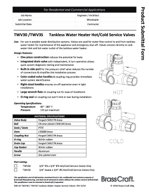 Tankless Water Heater Service Valves Specification