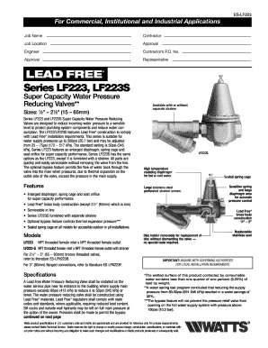 Lead Free Water Pressure Reducing Valve Installation Form