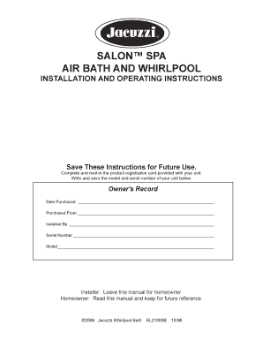 Jacuzzi Whirlpool Bath Installation and Operating Instructions