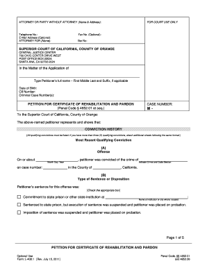 Petition for Certificate of Rehabilitation and Pardon