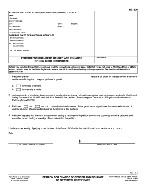 California Petition for Change of Gender and Issuance of New Birth Certificate
