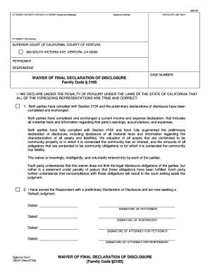 California Waiver of Final Declaration of Disclosure