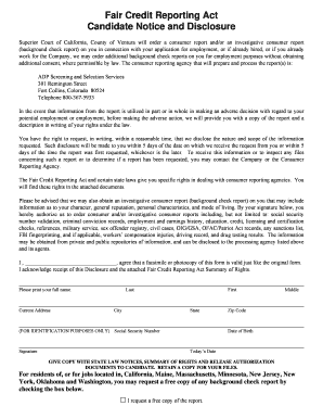 Fair Credit Reporting Act Candidate Notice and Disclosure
